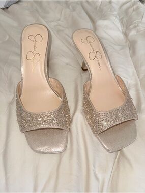 Jessica Simpson Champagne Crystal Slide Mules